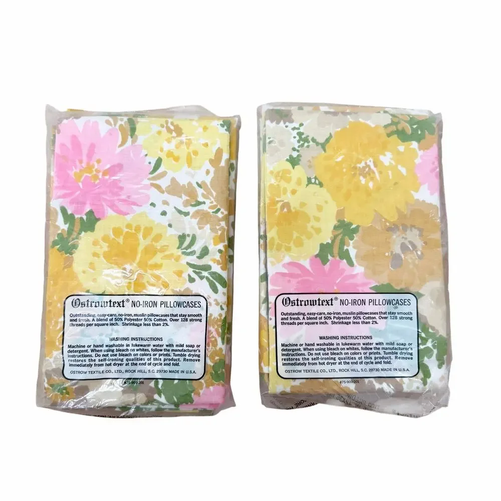Vintage Ostrowtext Floral Set of 4 Standard Pillowcases